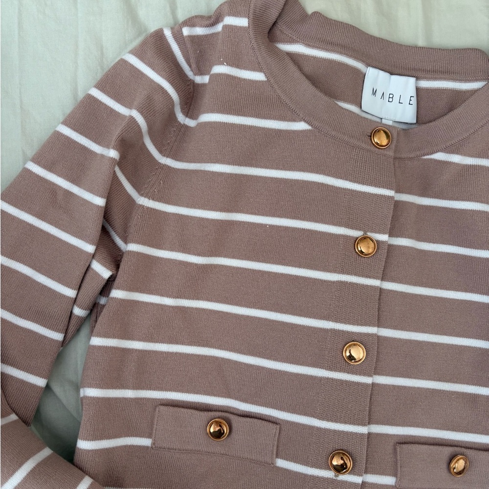 Mable tan striped cardigan sweater - Picture 2 of 4